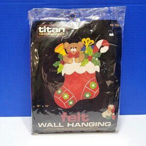 Vintage Titan Needlecraft Felt Wall Hanging Kit Felt Teddy Bear in Stocking